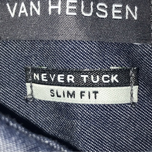 Van Heusen Never Tuck Slim Fit Shirts Bundle of 2 Men Medium Blue Dark Gray - Picture 7 of 9